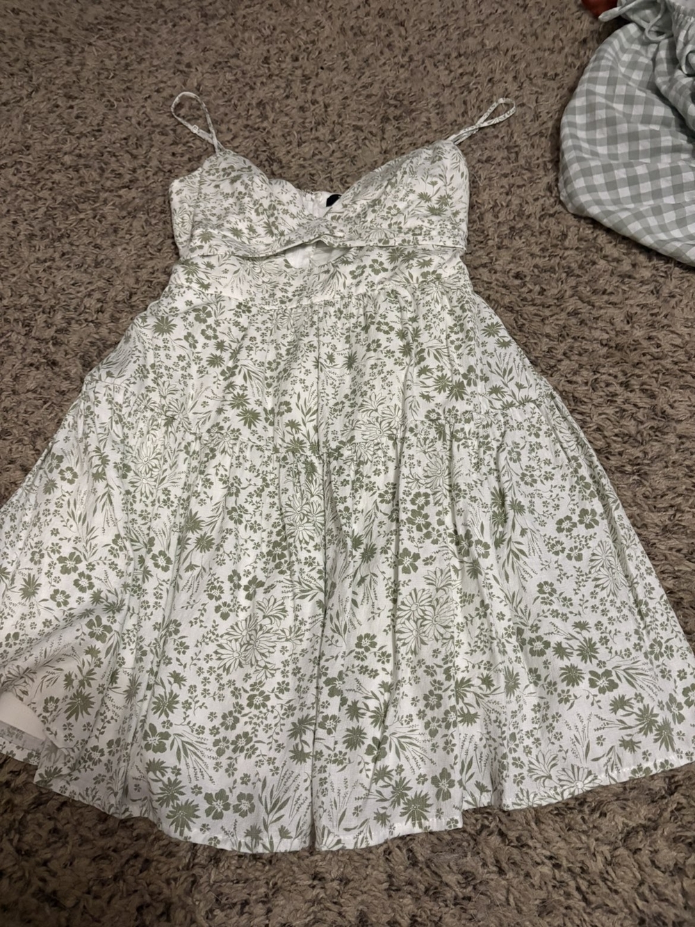 Women's White and Sage Green Floral Sundress